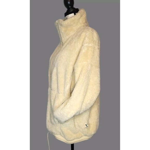 JoyLab Ivory Sherpa Pullover Sweatshirt Women’s L Quarter Zip Kangaroo Pocket - Picture 3 of 7